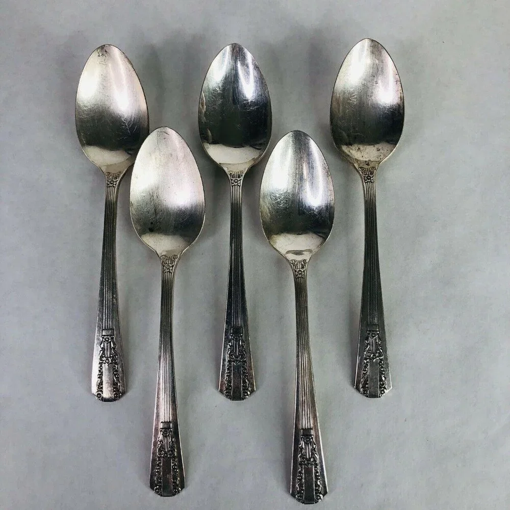 5‎ Teaspoons Wm A Rogers Oneida Sectional Lido Pattern Spoon Silverplate VTG Lot
